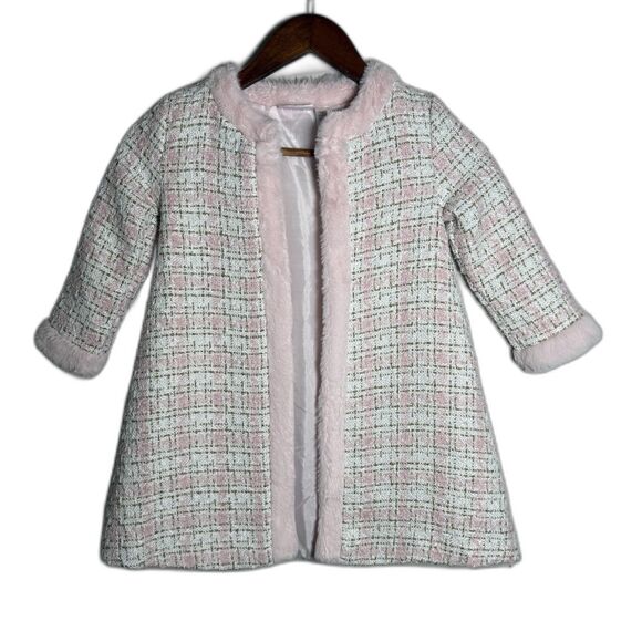 Blueberi Boulevard Pink Tweed Coat Open Front Girls Size 4/5 Princess - Picture 1 of 16
